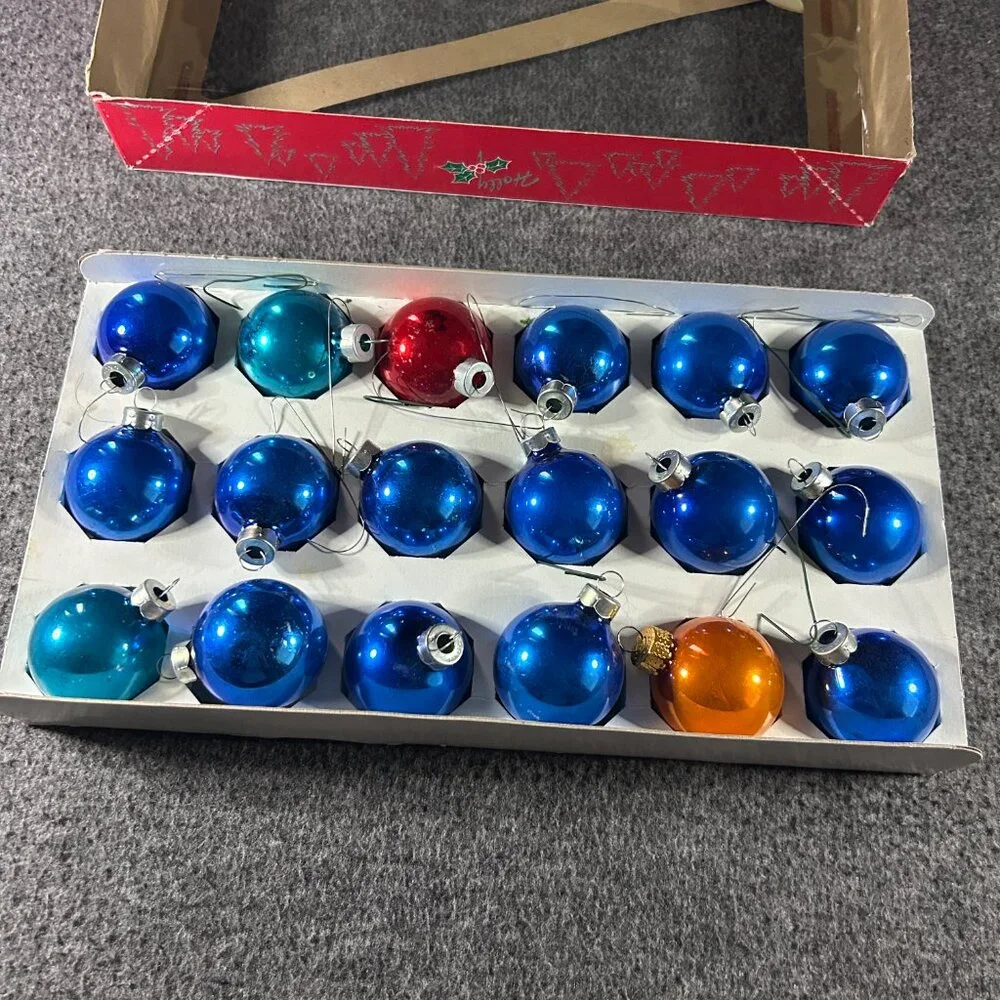 Vintage Rauch Glass Christmas Ornaments Blue Red 1-3/4